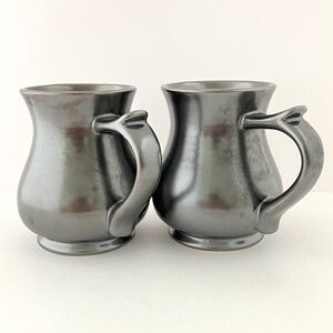 Vintage PRINKNASH Black Luster Ceramic Mugs Made in England Set of 2 Tankards